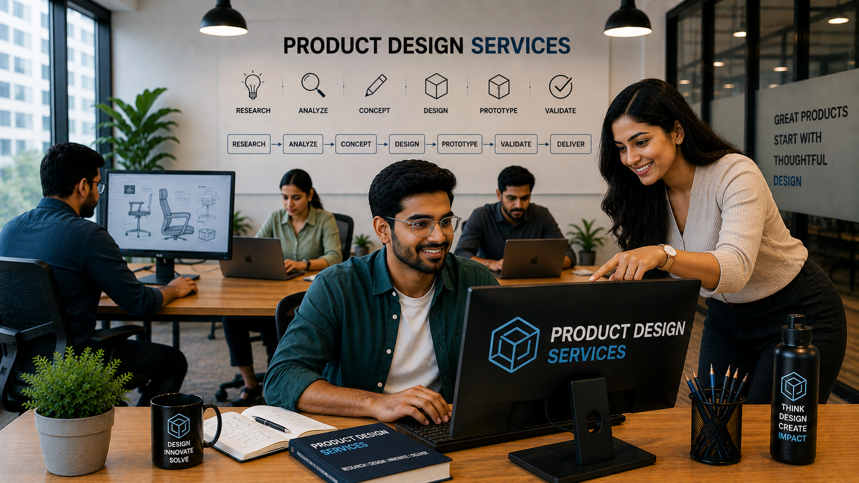 Product designers collaborating on user flows and prototypes