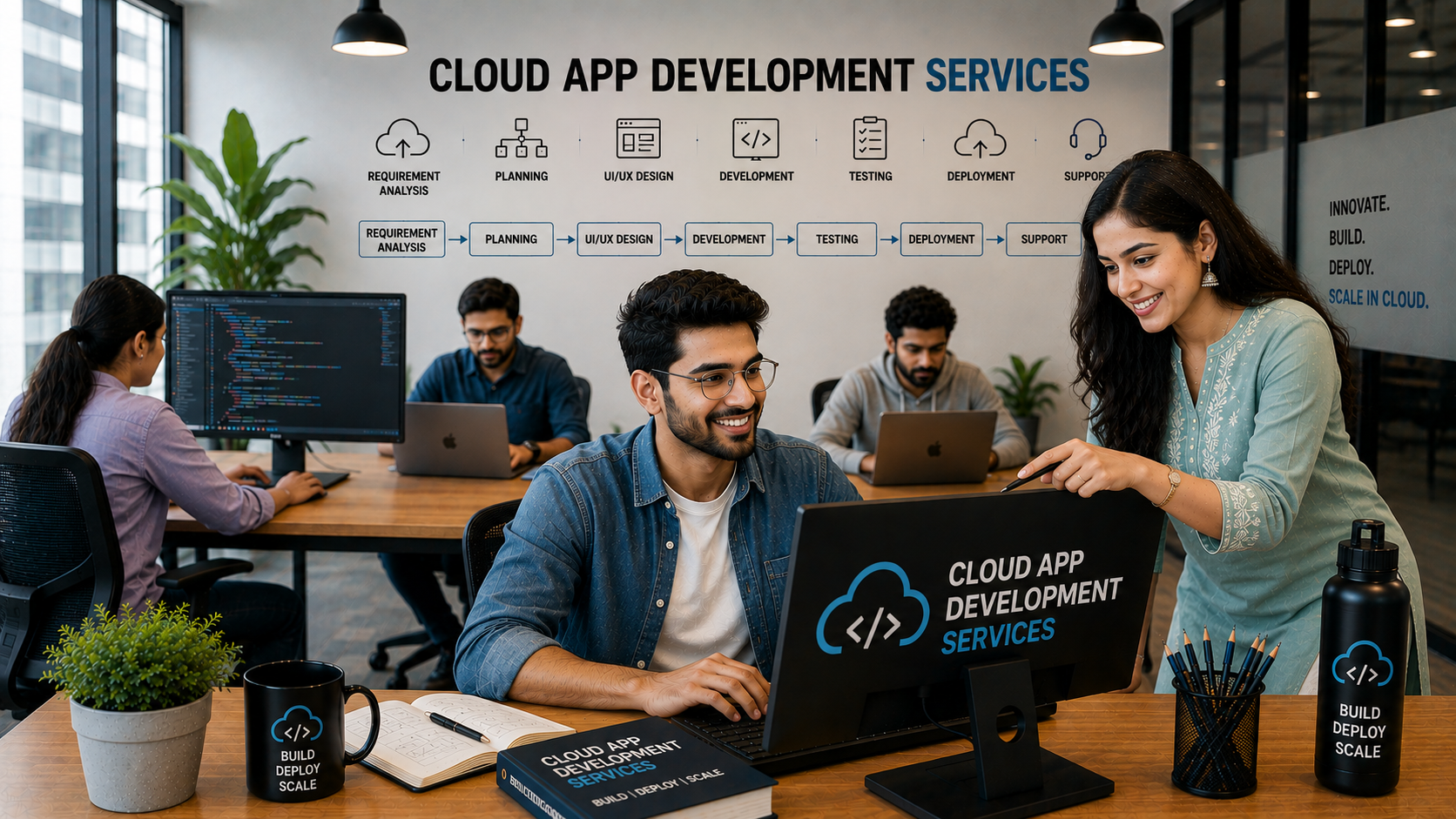 Cloud application engineers reviewing deployment architecture