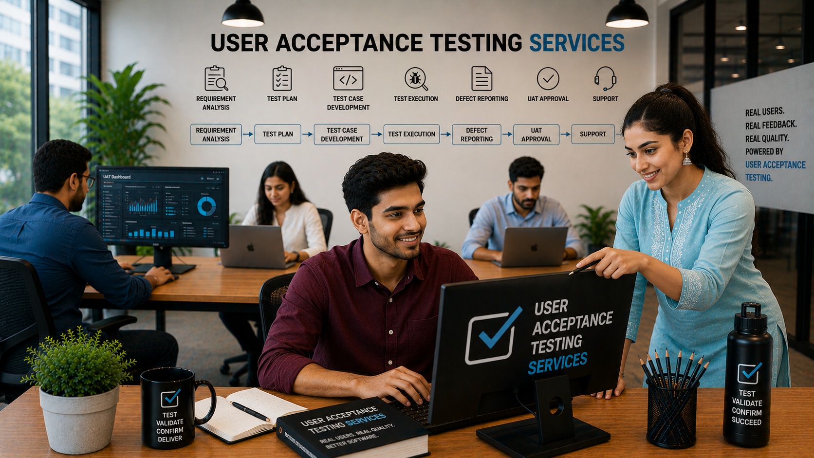Business stakeholders reviewing user acceptance test results