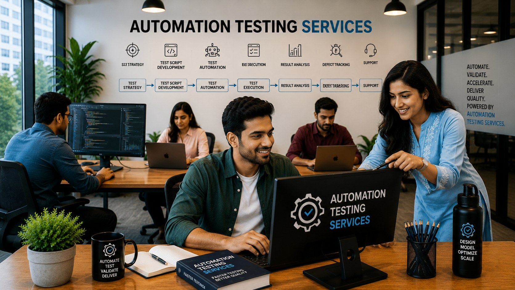 Test automation engineers reviewing automated test coverage