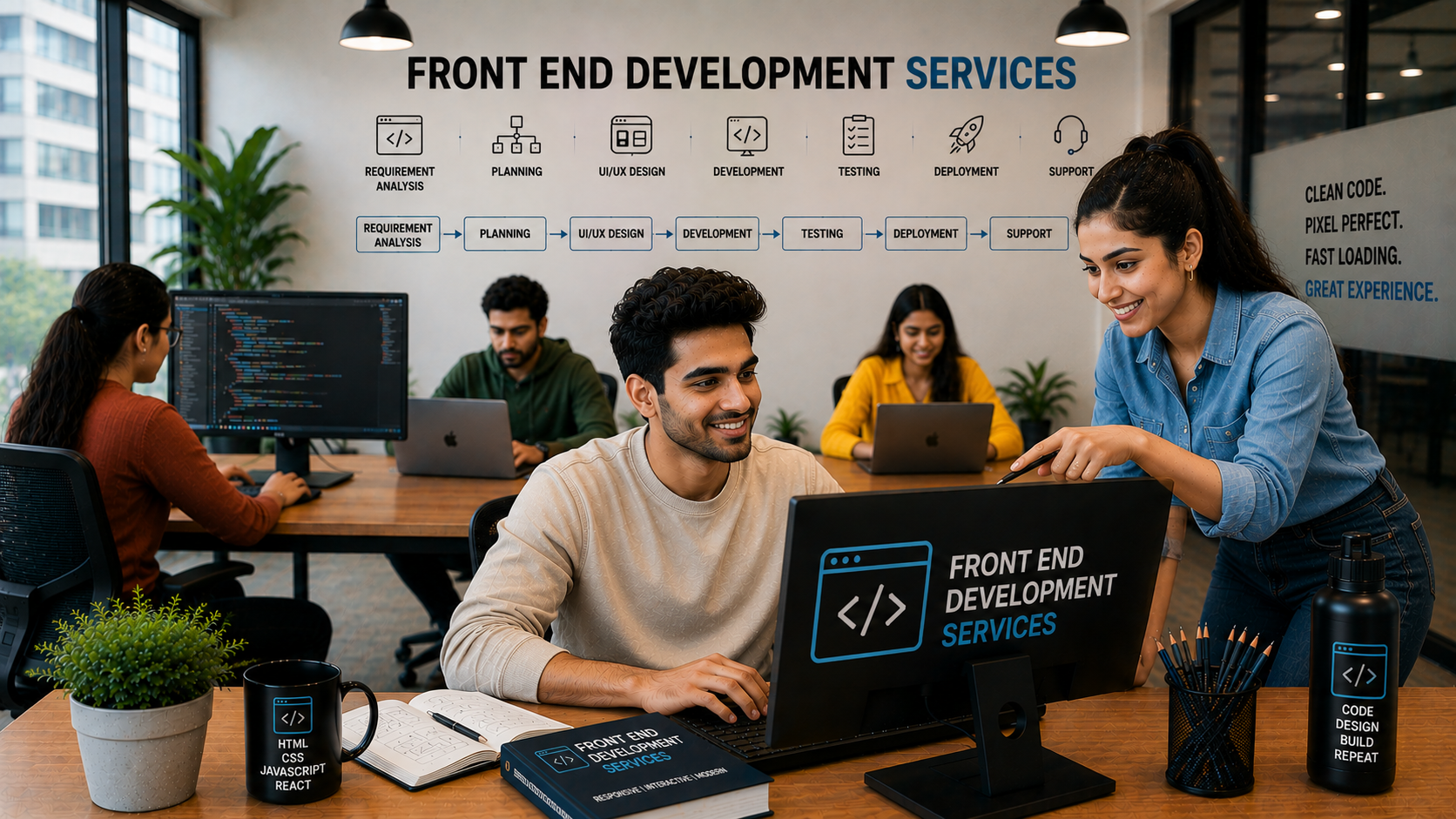Front-end developers collaborating on an accessible user interface