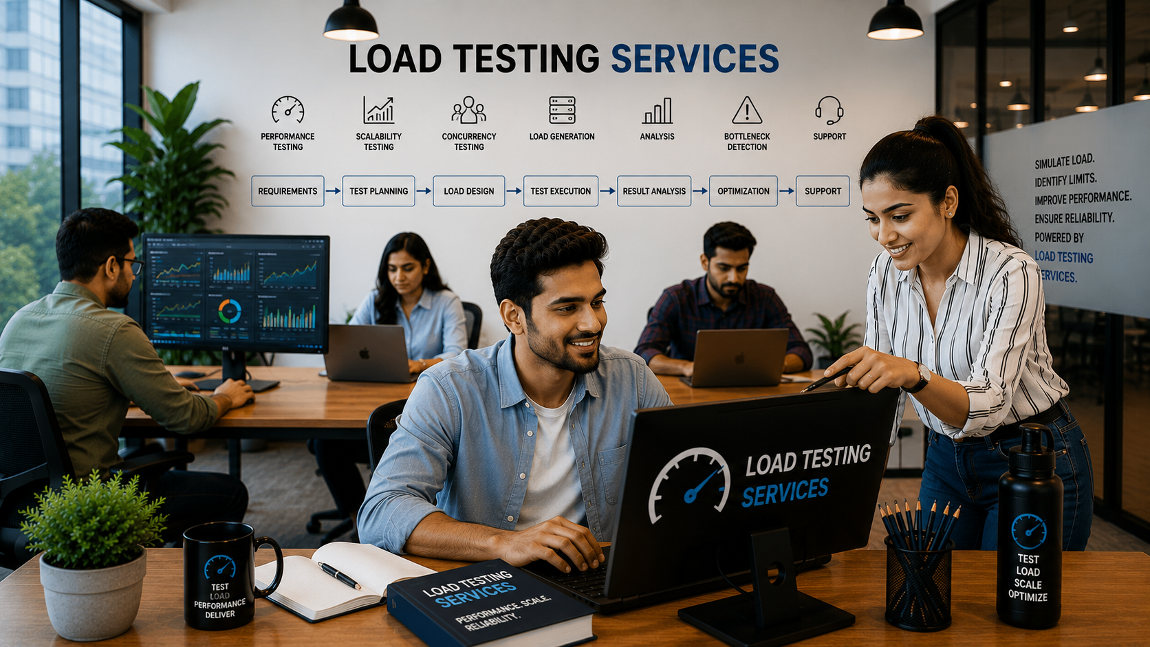 Performance engineers reviewing load-testing results