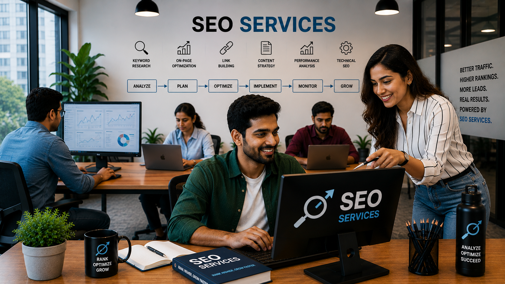 SEO specialists reviewing organic search performance